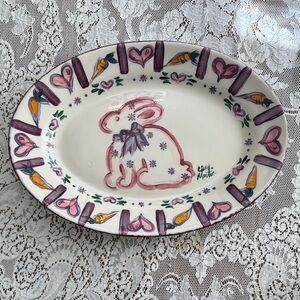 Decorative Bunny Plate with Heart and Carrot Design